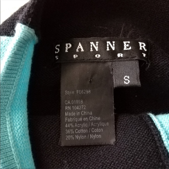 Spanner Retro Black Blue Color Block Tight Knit High Neck Long Sleeve Sweater S - Picture 10 of 16